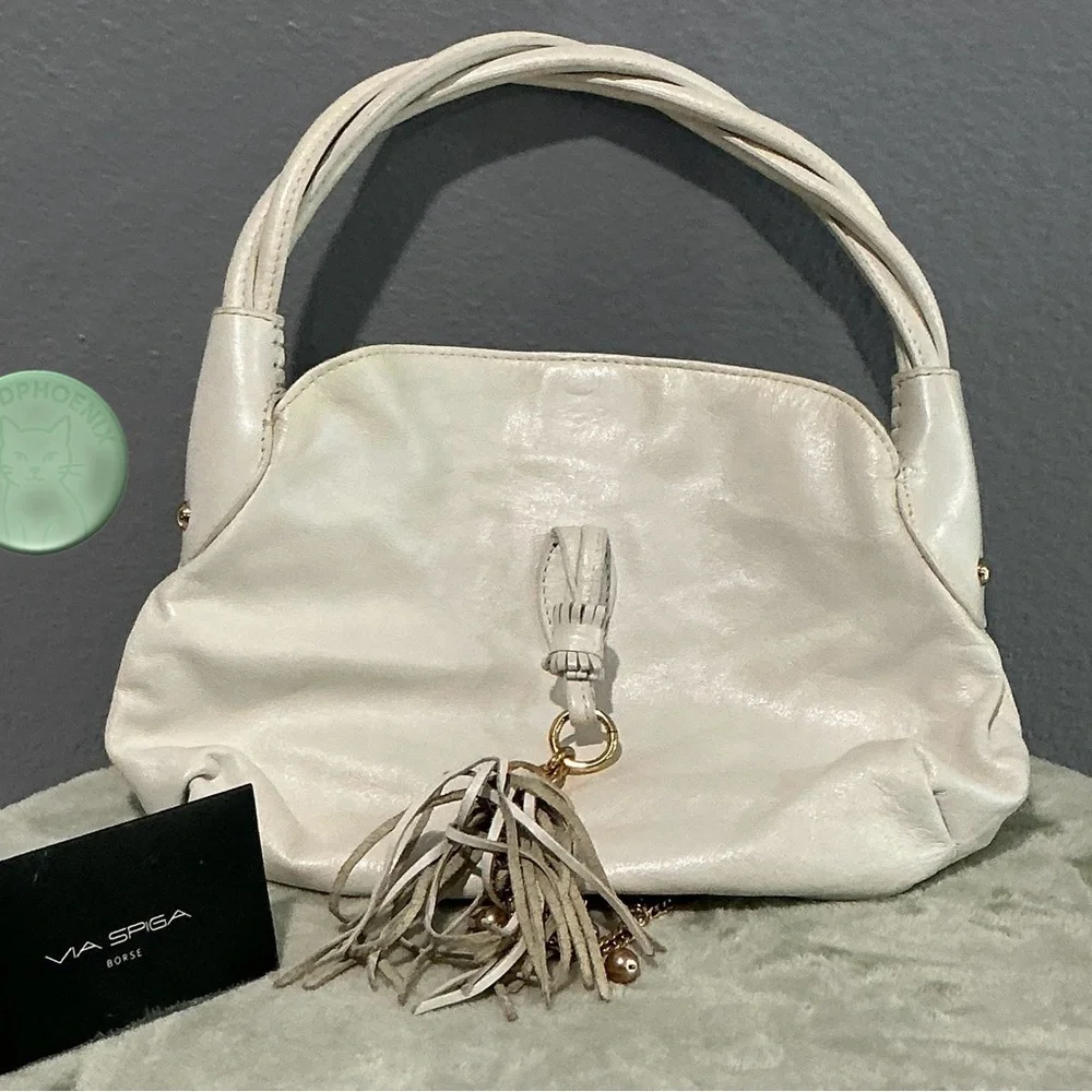 VIA SPIGA White Leather Shoulder Bag w/ Tassel, Dust Bag & Authencity Certificat - Picture 2 of 11